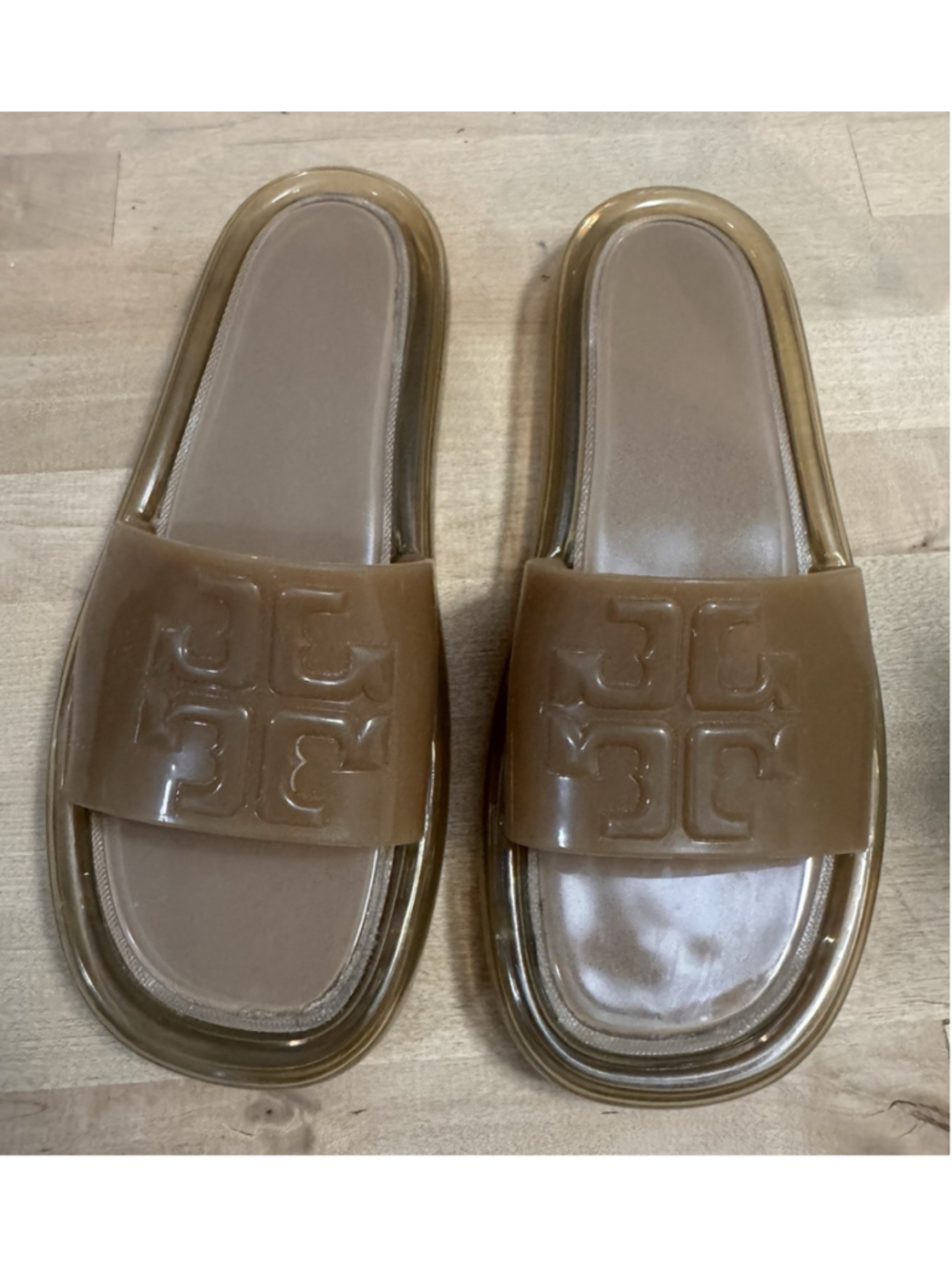 Tory Burch BUBBLE JELLY Slides ALMOND Size 9 Cushion Waterproof